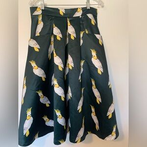 Women’s Dark Green A-Line Skirt with Yellow Cockatoo Print